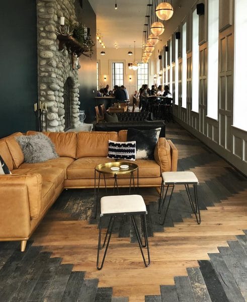We love how the Surf Hotel in Colorado has established private areas without needing walls. The Timber corner sectional looks beautiful and rugged here.