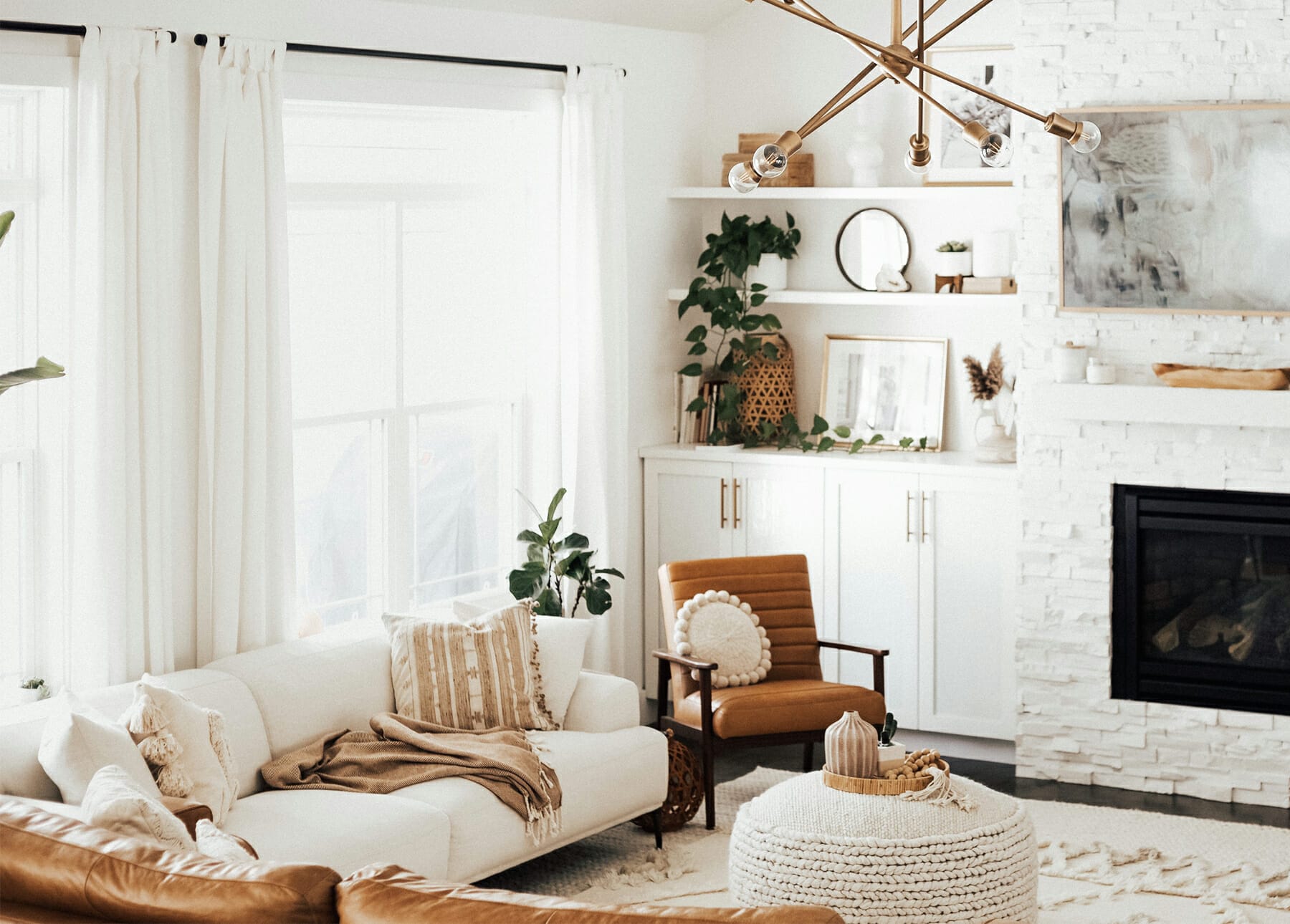 white bohemian living room