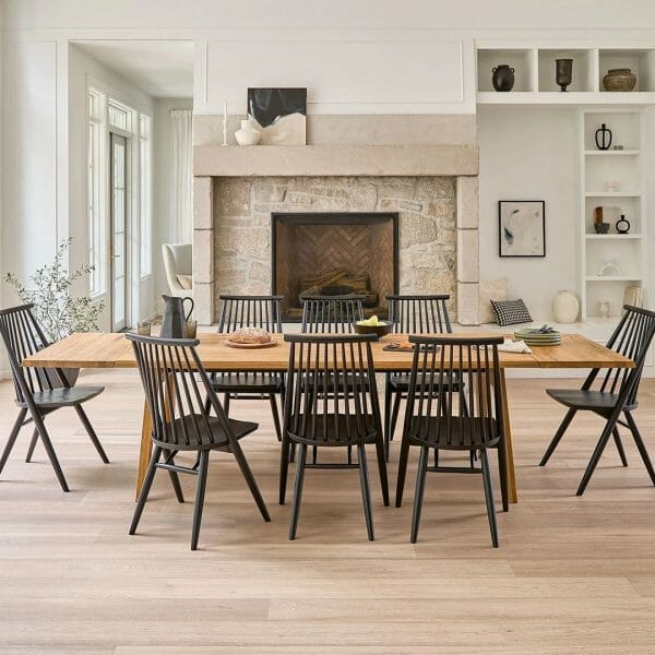Madera Oak Dining Table, Dabo Black Dining Chairs
